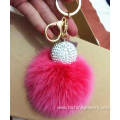 Rhinestone Ball Rabbit Fur Ball Keychain Pom Ball Pendant